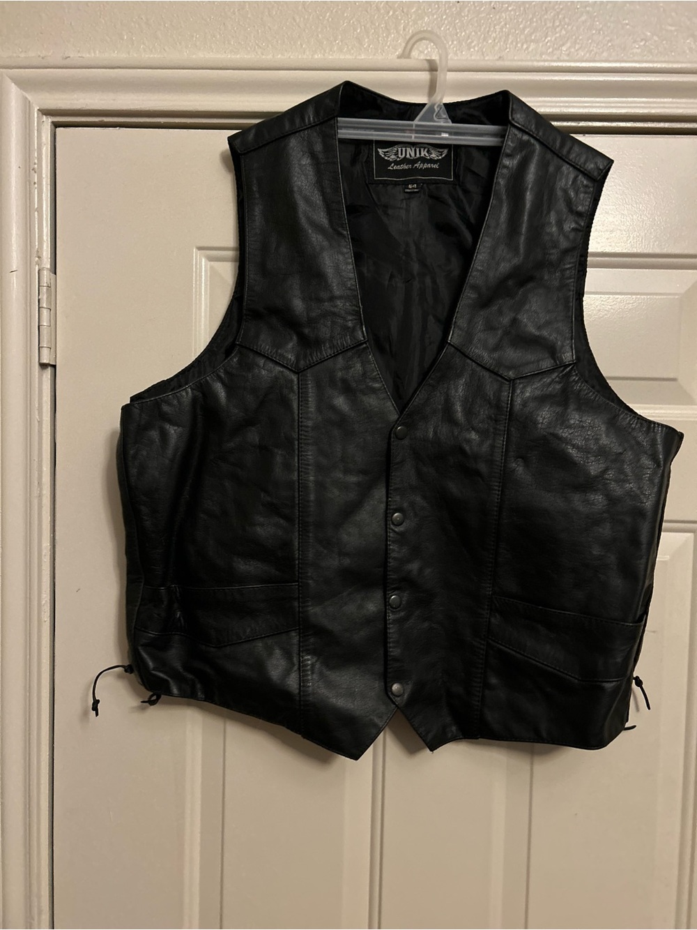 Unik Black Leather Snap-Front Men's Vest